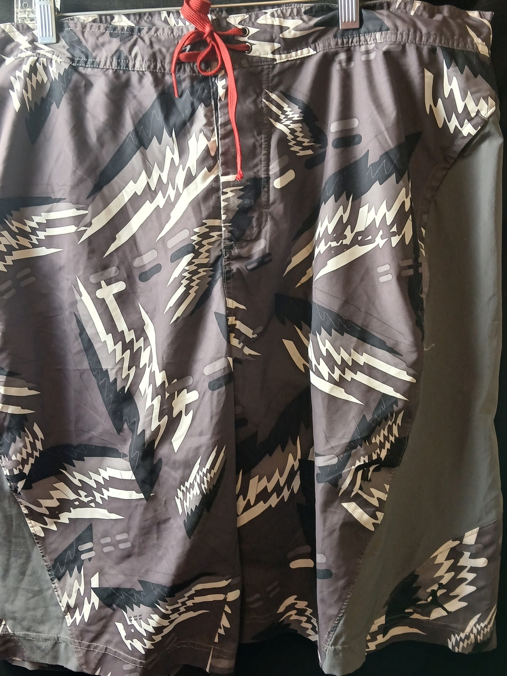 Nike Men’s Air Jordan Gray and Black Swim Trunks with Red Drawstring 38